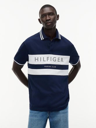 Tommy Hilfiger Mens Regular Fit Marina Club Logo Jersey Polo - Light Navy/White - M