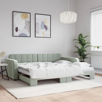 vidaXL Sof&aacute; Cama Nido Terciopelo Gris Claro 90x200 Cm Vidaxl