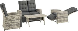 OUTSUNNY 4 Piece Rattan Garden Furniture Set with Sofa, Glass Table Light Grey
