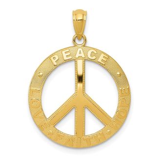 Diamond2Deal 14k Yellow Gold PEACE LOVE FAITH HOPE Peace Sign Pendant