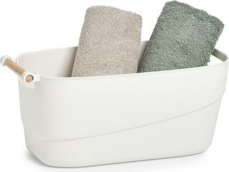 ZELLER Cesta De Almacenamiento Zeller Pl&aacute;stico Mango Madera 40x21,5x18 Cm