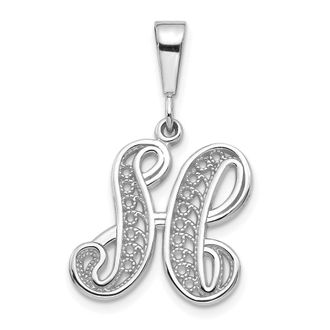 Diamond2Deal 10K White Gold Filigree Initial H Pendant