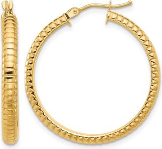 Diamond2Deal 14K Yellow Gold Textured Round Hoop Earrings 30.65 mm