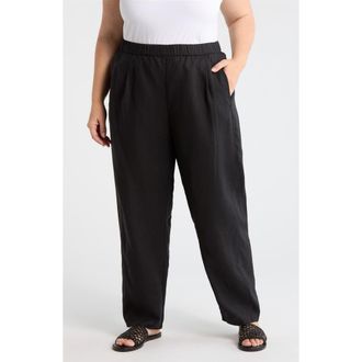 Eileen Fisher Pleated Organic Linen Ankle Lantern Pants in Black at Nordstrom, Size 2 X