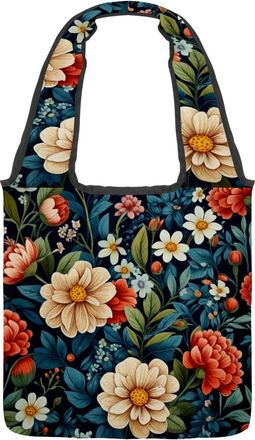 Generic Hibiscus Flowers Reversible Canvas Shoulder Tote - Double-Sided Print, 12oz Cotton, 27cm Drop, Fold-Flat Bag for Travel, Shopping, Street Outings