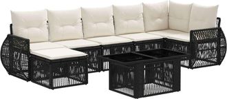 vidaXL Conjunto De Sof&aacute;s De Jard&iacute;n 8 Uds. Negro Y Blanco Crema Vidaxl