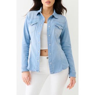 True Religion Western Long Sleeve Denim Shirt in Light Blue Wash at Nordstrom Rack, Size X-Small