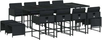 vidaXL Set Comedor De Jard&iacute;n Con Cojines 13 Pzas Rat&aacute;n Sint&eacute;tico Negro Vidaxl