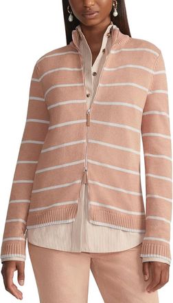 Lafayette 148 New York Bomber Stripe Zip Cardigan In Peach/white