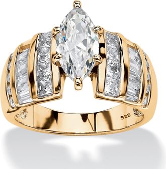 Palm Beach Jewelry 3.87 TCW Marquise-Cut Cubic Zirconia Ring in 14k Gold-plated Sterling Silver