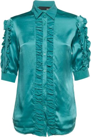 Love Moschino Camicia in seta con ruches - Blu
