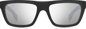 BOSS 57mm Rectangular Sunglasses in Matte Black Blue at Nordstrom Rack