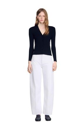 Sandro Cardigan with lace panel in Black at Nordstrom, Size X-Small