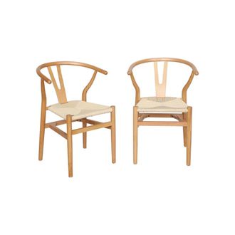 Sweeek Silla de madera con asiento de cuerda, set de 2, natural