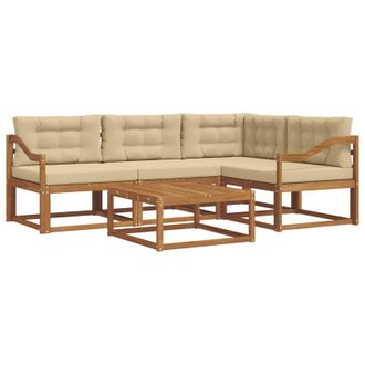 vidaXL Conjunto De Sof&aacute;s De Exterior Con Coj&iacute;n 5 Pcs Natural Y Beige Vidaxl