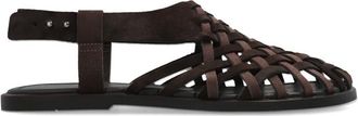Giorgio Armani Flat Sandals, male, Brown, Size: 8 1/2 US Woven Suede and Nubuck Sandals