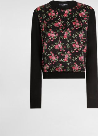 Dolce & Gabbana Small Rose Bouquets-print Silk And Satin Pullover - Woman Multicolor 38