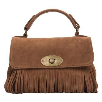 Estro & Luminara Handbags, female, Brown, Size: ONE SIZE Fringed Satchel Bag