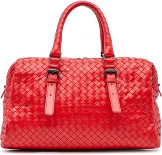 Bottega Veneta Pre-owned Womens Intrecciato Boston Woven Leather Handbag - Red - One Size