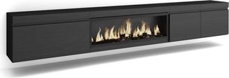 Skraut Home Mueble tv efecto madera negro 288x35x45cm chimenea efecto fuego