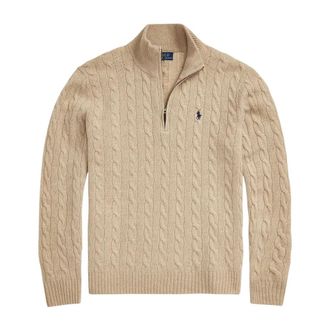 Ralph Lauren Bruine Cable-Knit Wol-Kasjmier Trui Kamel Melange Truien & Jassen - Heren - Coltruien - Bruin - XL - Wol - Truien & Vesten