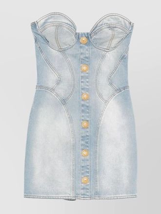 Balmain denim strapless sweetheart-neck mini dress