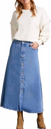 Tribal Button Down Flowy Midi Skirt With Pockets In Softblue