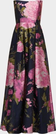 Kay Unger Willow Floral Metallic Organza Gown