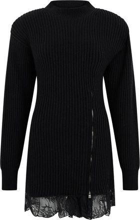 Giuseppe Di Morabito Gebreide jurk van wol met kanten inzetstuk - Dames - Kleedjes - Zwart - XS - Wol - Kleedjes