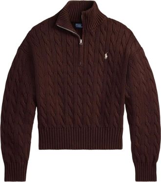 Polo Ralph Lauren Polo Pony cable-knit sweater - women - Cotton - M - Brown