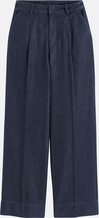 La Redoute Collections Broek van denim met wijde pijpen, hoge taille, scherpe plooien