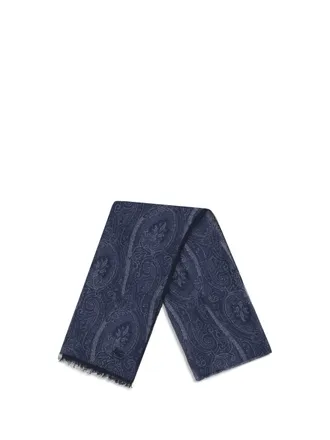Etro Paisley-Print Modal-Cashmere Blend Scarf - Navy