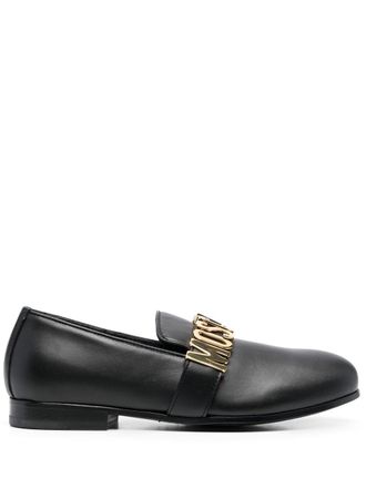 Moschino logo-plaque leather loafers - Black