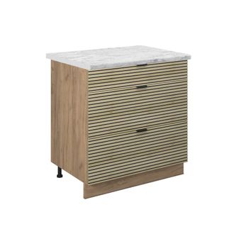 Vicco Mueble Bajo De Cocina Fame-line, Panel De Roble, 80 Cm Con 3 Cajones, Et M&aacute;rmol