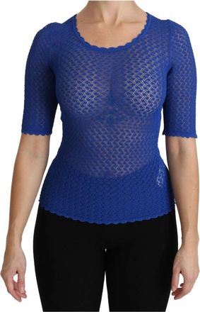 Dolce & Gabbana Blauwe Doorzichtige Ronde Hals Top Viscose Blouse - Dames - T-shirts - Blauw - M - Polyester - Tops