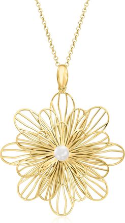 Ross-Simons Italian 18kt Gold Over Sterling Daisy Pendant Necklace With 5-6mm Cultured Pearl