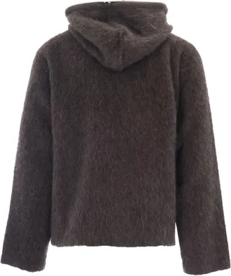 Our Legacy Mens Hooded Full-Zip Sweatshirt Mole Grey Hairy Wool Sweatshirts Sweater