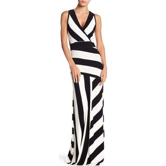 Go Couture Sleeveless Maxi Stripe Dress in Black White Colorblock at Nordstrom Rack, Size X-Large