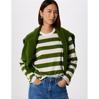 Whistles Relaxed Stripe Long Sleeve Tee in Grn/multi at Nordstrom, Size X-Small