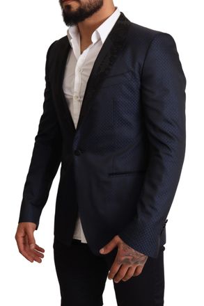 Dolce & Gabbana Mens Blue Wool Slim Fit Martini Blazer Jacket Clothing