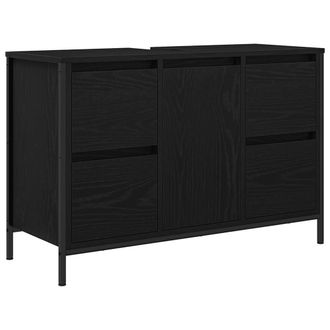 Berkfield Home Basin Cabinet with Drawers Black Oak 90x34.5x60 cm