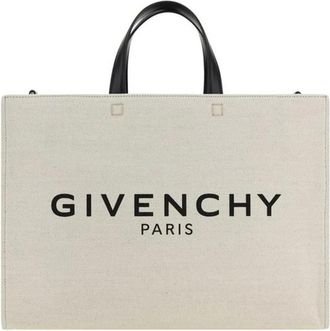 Givenchy Geometrische Katoenen Handtas met Leren Handvat - Dames - Shoppers - Beige - ONE Size - Katoen - Tassen