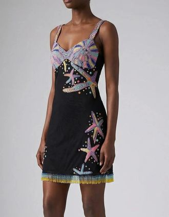 Oceanus Womens Tasseled Crescent Shell Mini Dress - Black - Size: 10/8