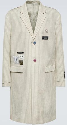 Undercover Applique pinstripe wool and linen coat