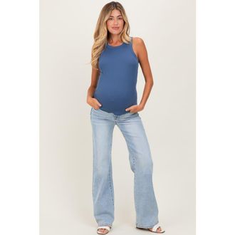 Pinkblush High Rise Wide Leg 90S Maternity Jeans in Light Blue at Nordstrom, Size 32 X 29