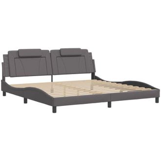 vidaXL Vidaxl - Estructura Cama Con Luces Led Cuero Sint&eacute;tico Gris 200x200 Cm