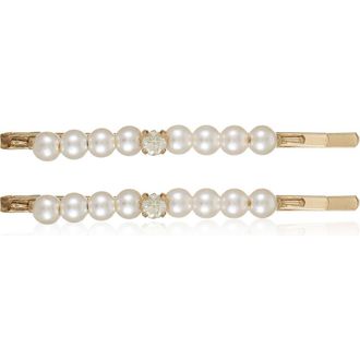 Ettika 2-Pack Faux Pearl & Crystal Bobby Pins in Gold at Nordstrom