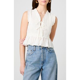 French Connection Rhodes Ruffle Smocked Peplum Cotton Poplin Top in Summer White at Nordstrom, Size X-Small
