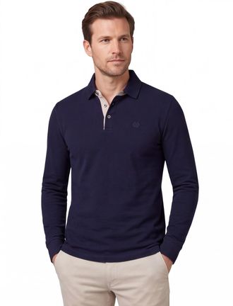 Bugatti Donkerblauw poloshirt Bugatti knooprand beige