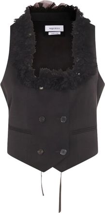 Alexander McQueen Gilet doppiopetto con finiture in pizzo - Nero